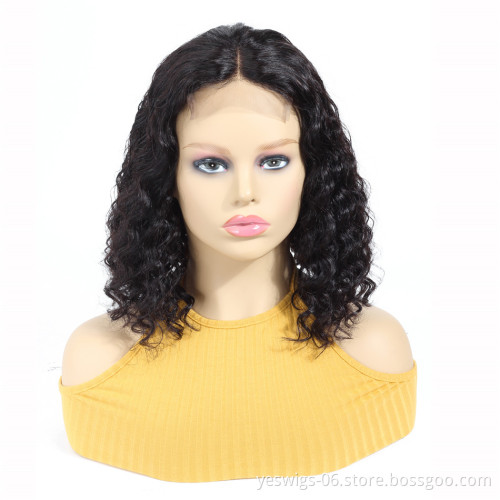 150% Density Cheap Factory Price Brazilian Hair Wigs Human Virgin Cuticle Aligned Deep Wave Bob 4*4 Front Lace Wig Deep Wave